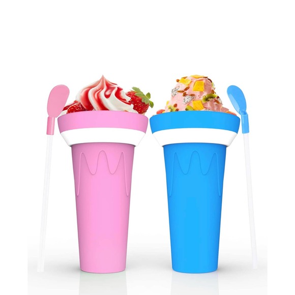 Slushie Maker 2 Cup Double Layer Silicone Slush Cup with Straw and Spoon - Picture 1 of 2